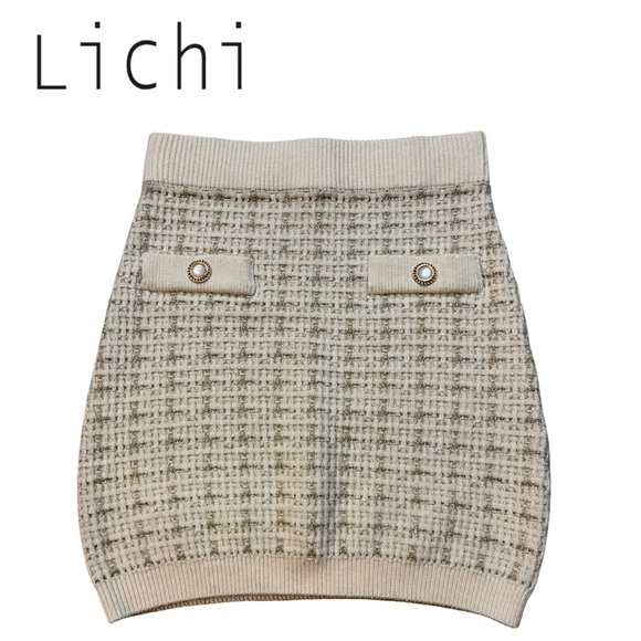 Lichi Cream Tweed Knit Mini Skirt w/ Decorative Buttons size M (runs small) NWOT - Picture 1 of 12